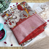 Vriksham Mustered Yellow With Radish Red Kalamkari Saree With Kanchi Border-VS4683